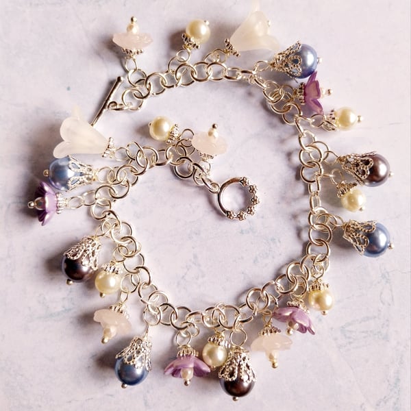 Beaded Bracelet in Blue, Grey and Lilac