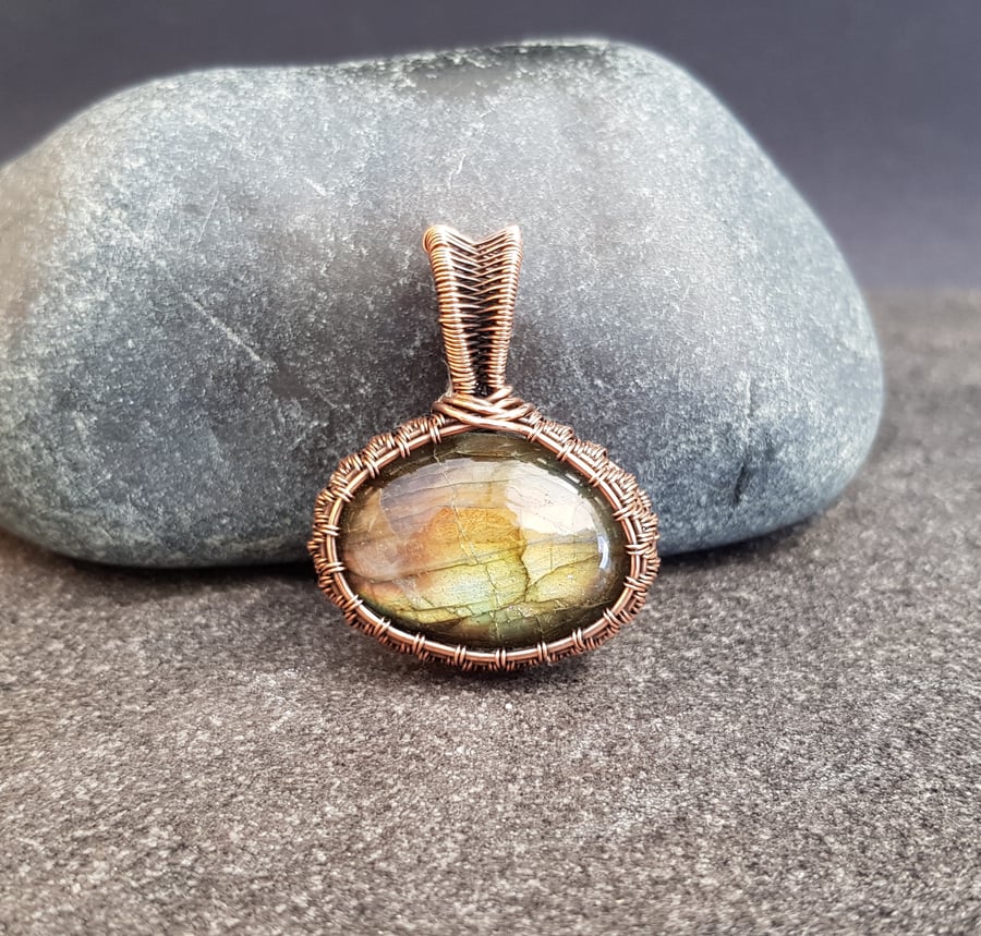 Labradorite and Copper Wire Woven Pendant