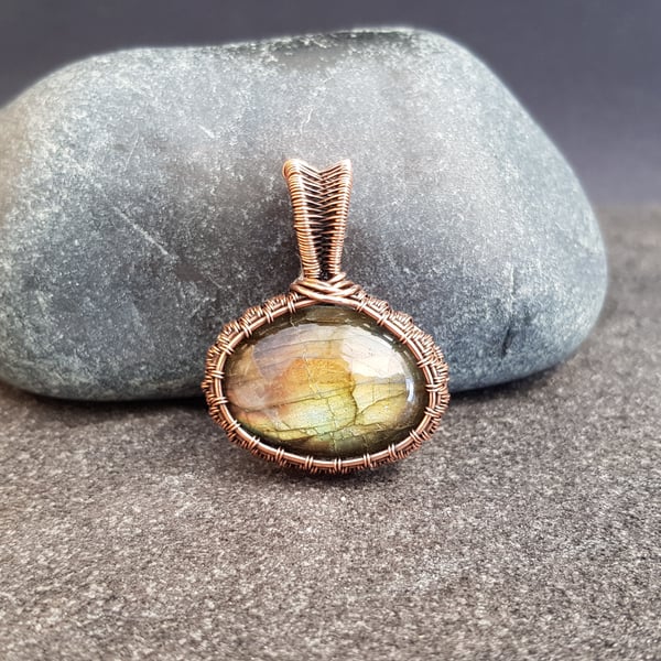 Labradorite and Copper Wire Woven Pendant