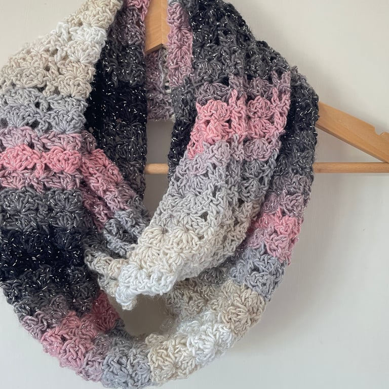 Multicoloured Crochet Infinity Scarf - Handmade Scarves - Christmas Gift for Her