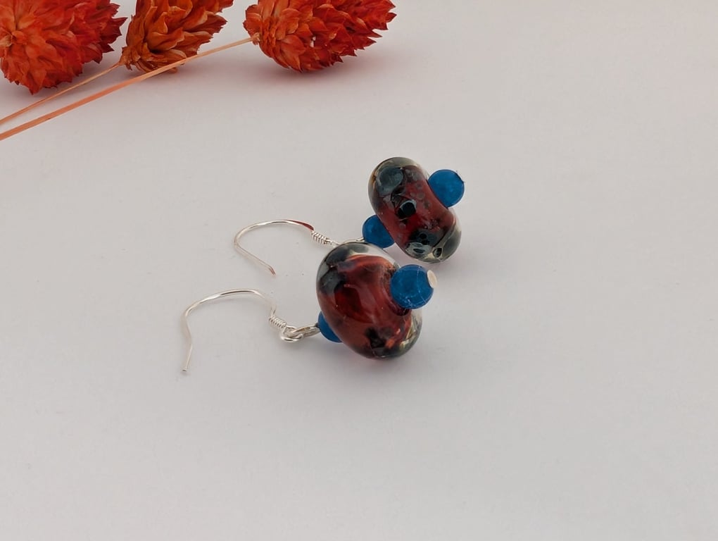 Handmade Art Glass Dangle Earrings: Swarovski Crystals, Sterling Silver Earwires