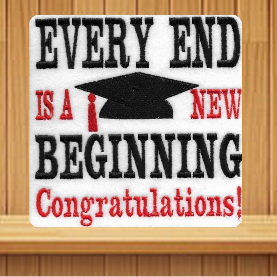 Handmade graduation Every End greetings card embroidered design