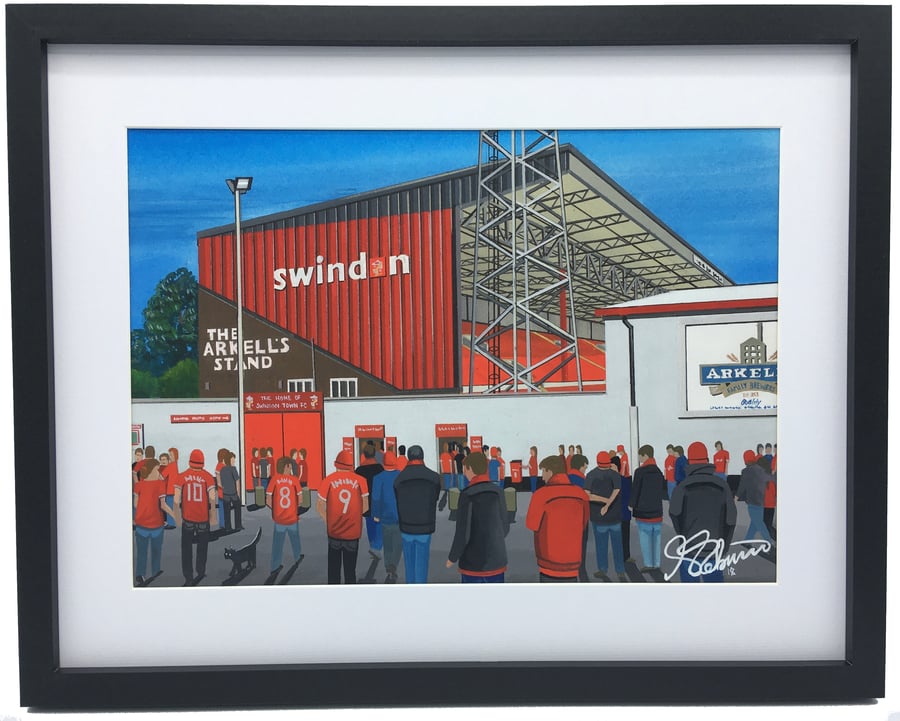 Swindon Town F.C, County Ground Stadium, High Quality Framed Football Art Print.