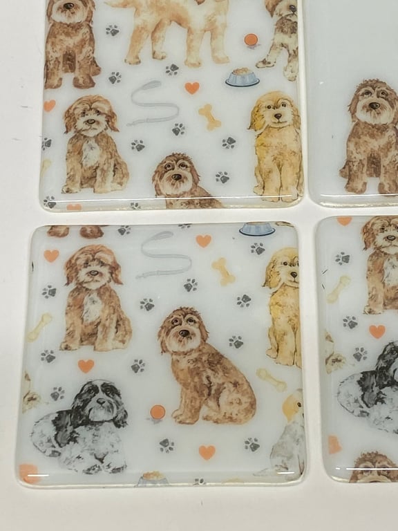 Cockapoo fused glass coasters- cockapoo-dogs-pet coasters-pet gifts-Mothers day 