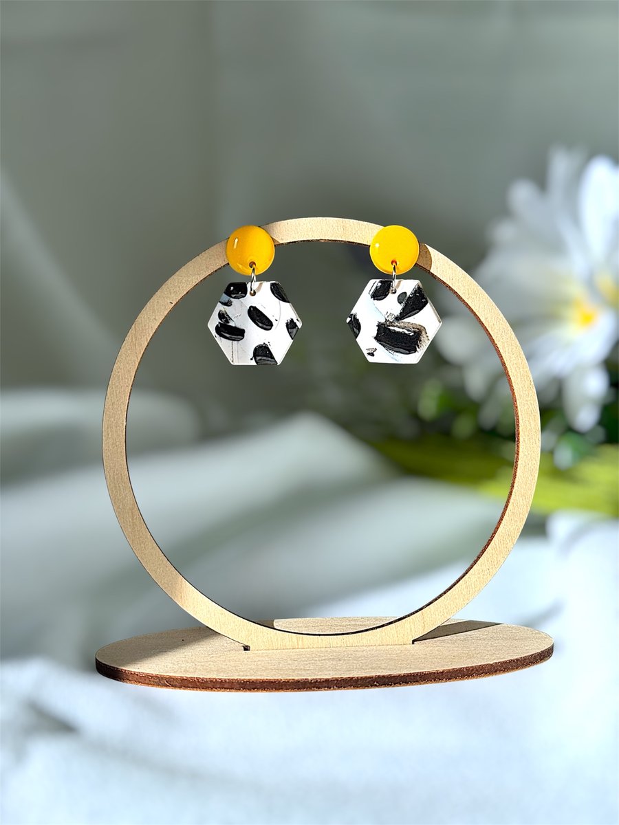 Abstract Polka Dots & Honey Polymer Clay Earrings 