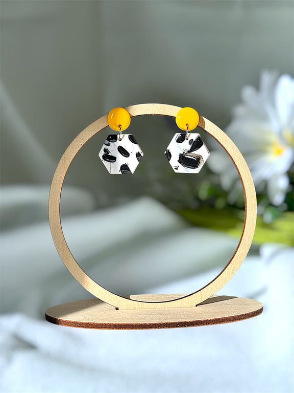 Abstract Polka Dots & Honey Polymer Clay Earrings 