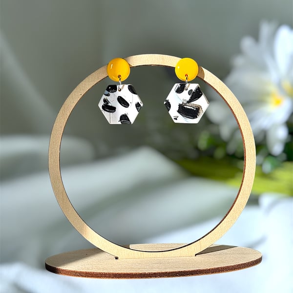 Abstract Polka Dots & Honey Polymer Clay Earrings 