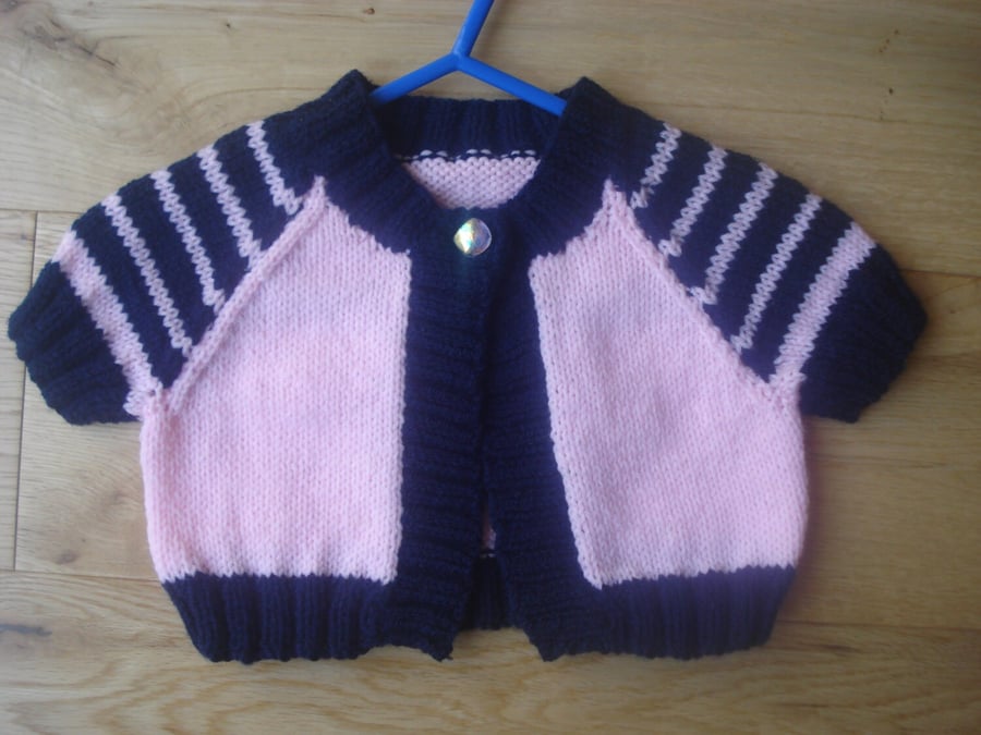 Pale Pink and Navy Blue Striped Bolero, Cardigan Top