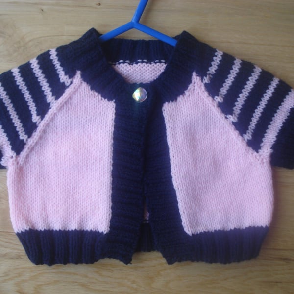Pale Pink and Navy Blue Striped Bolero, Cardigan Top