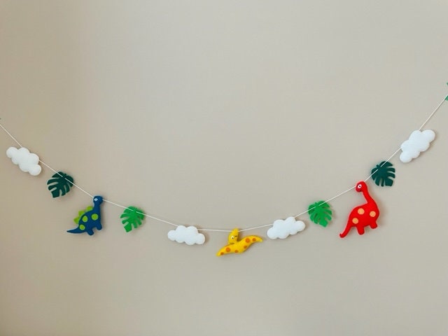 Dinosaur bunting, felt nursery dinosaur garland, nursery decor, donosaur clouds 
