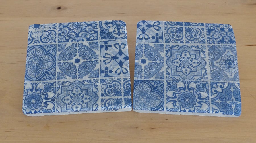Marble ' Blue & White Tile' Coasters