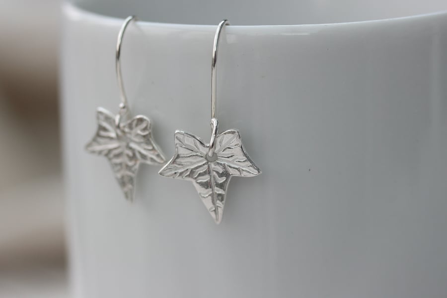 Recycled Silver Ivy Leaf Earrings, Oxidised Silver Ivy Earrings