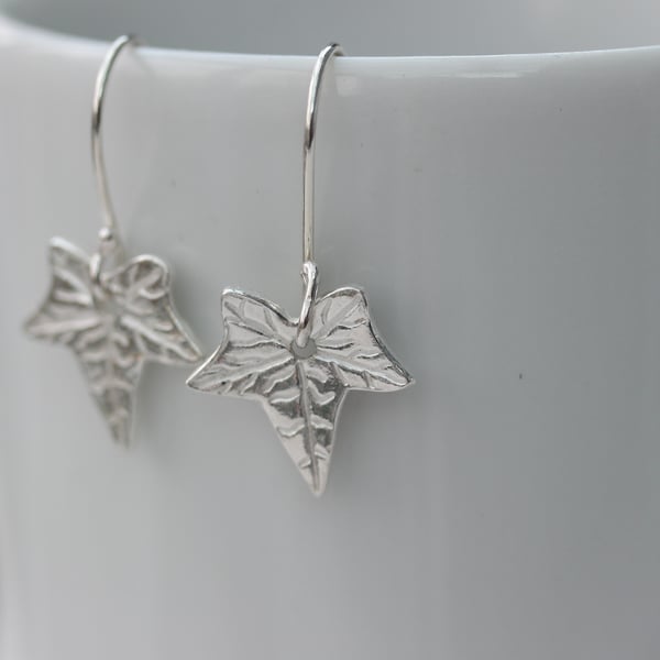 Recycled Silver Ivy Leaf Earrings, Oxidised Silver Ivy Earrings