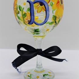 Personalised Gin Glass Hand Painted with Sunflowers