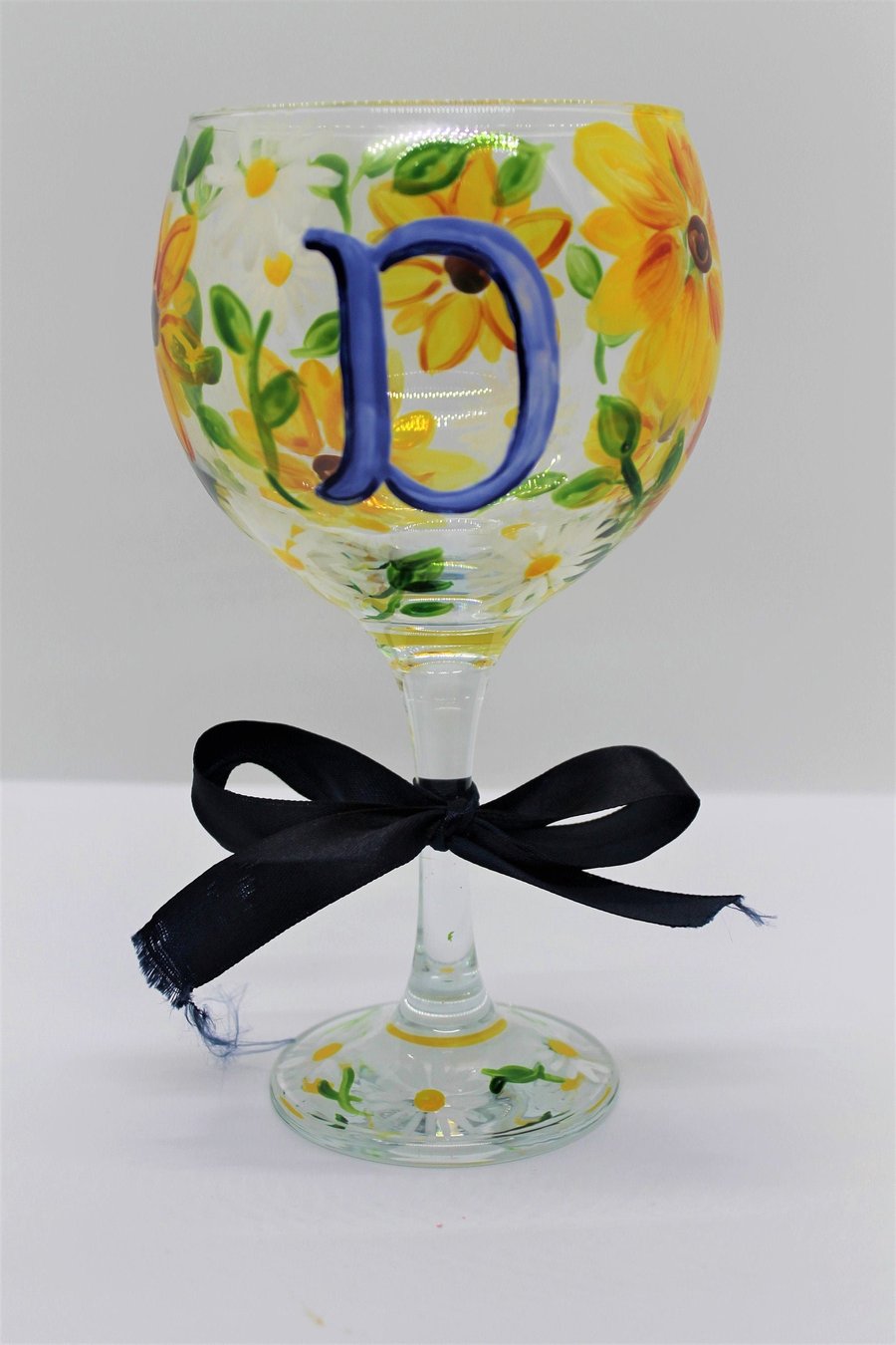 Personalised Gin Glass Hand Painted with Sunflowers