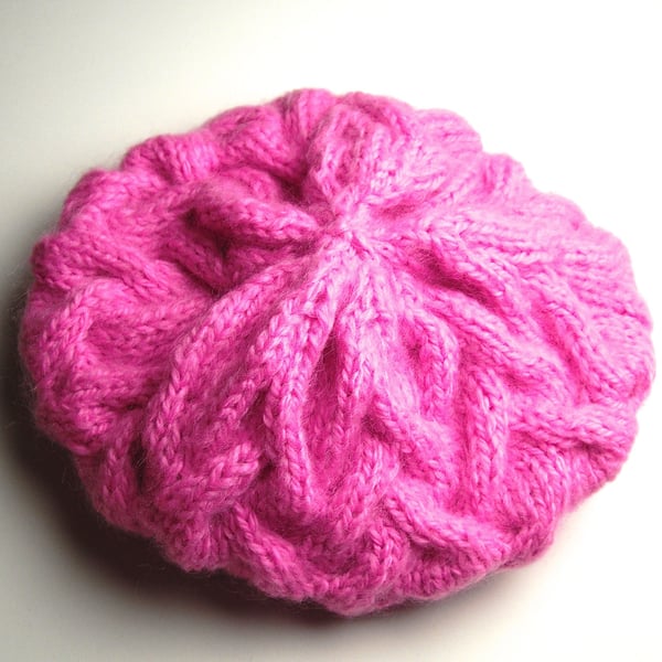 Chunky Knit Pink Hand Knitted Beret - UK Free Post