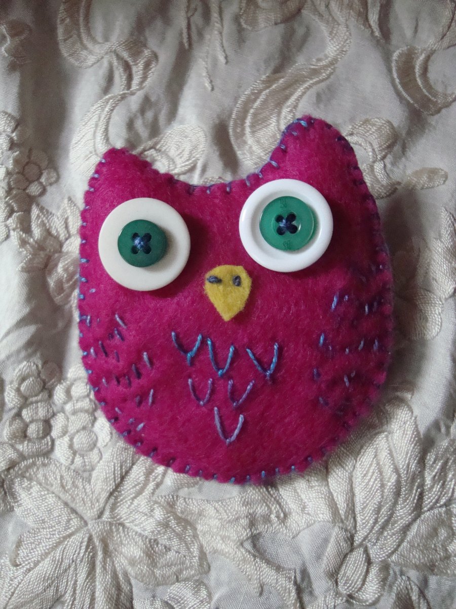 Raspberry Owl Brooch