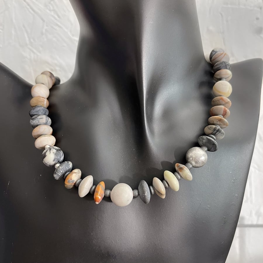 Sterling silver Jasper and hematite necklace 