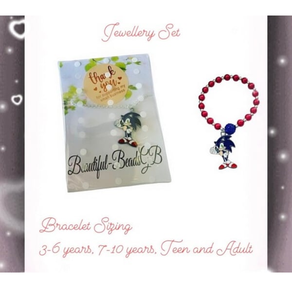 Jewellery set bracelet and necklace sonic charm pendant gift set 