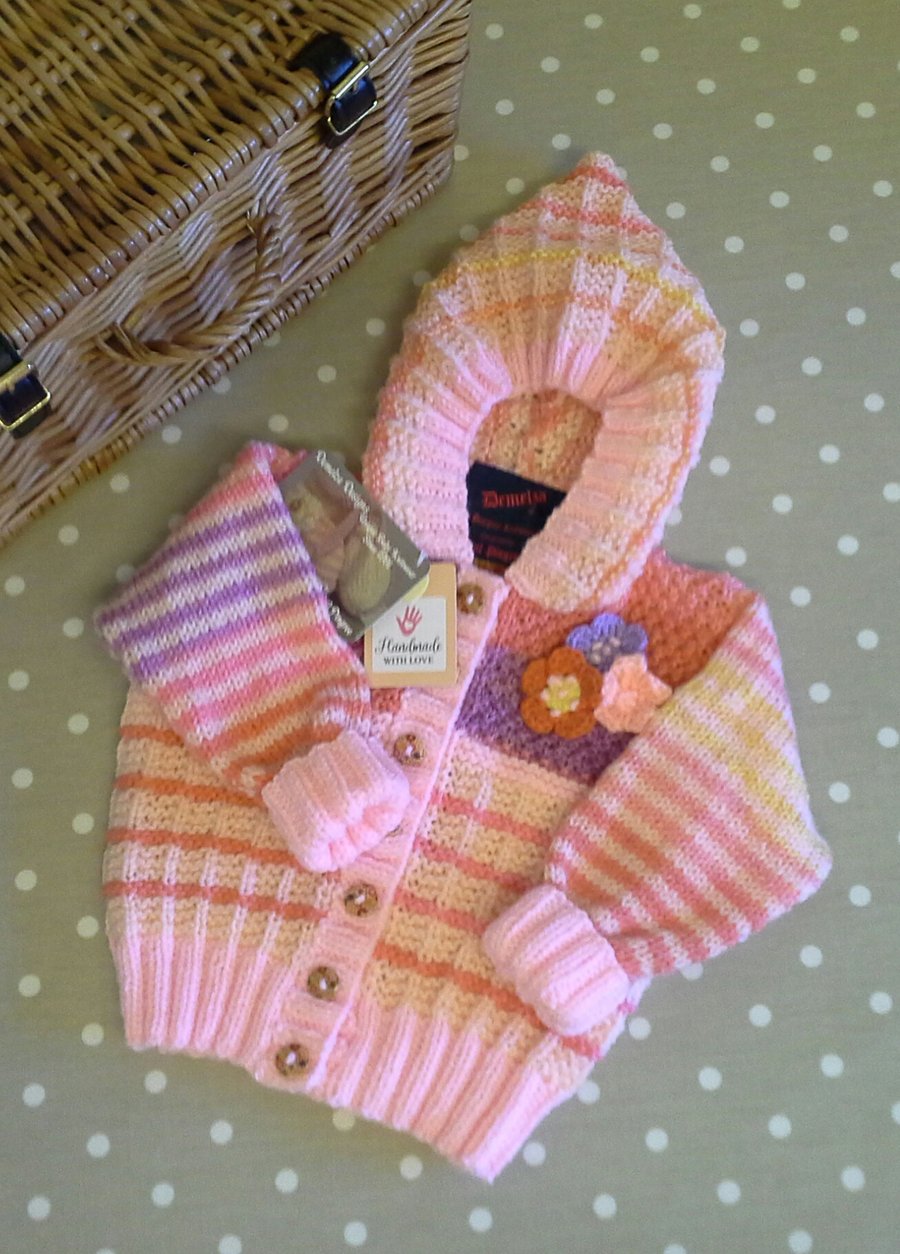 Baby Girl's Hooded Knitted Cardigan-Jacket  9-18 months size