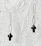 Silver Dangle Earrings Black Crystal Cross - Image 4