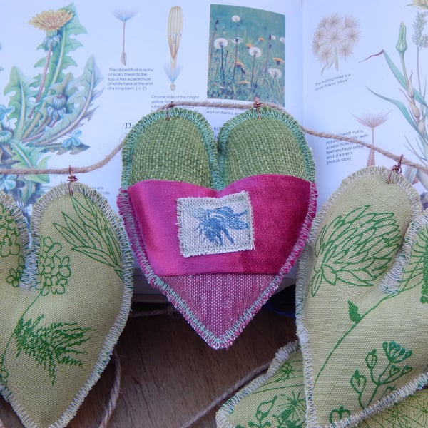 Wild flower  - Screen printed heart - 50cm - Bunting, wall hanging