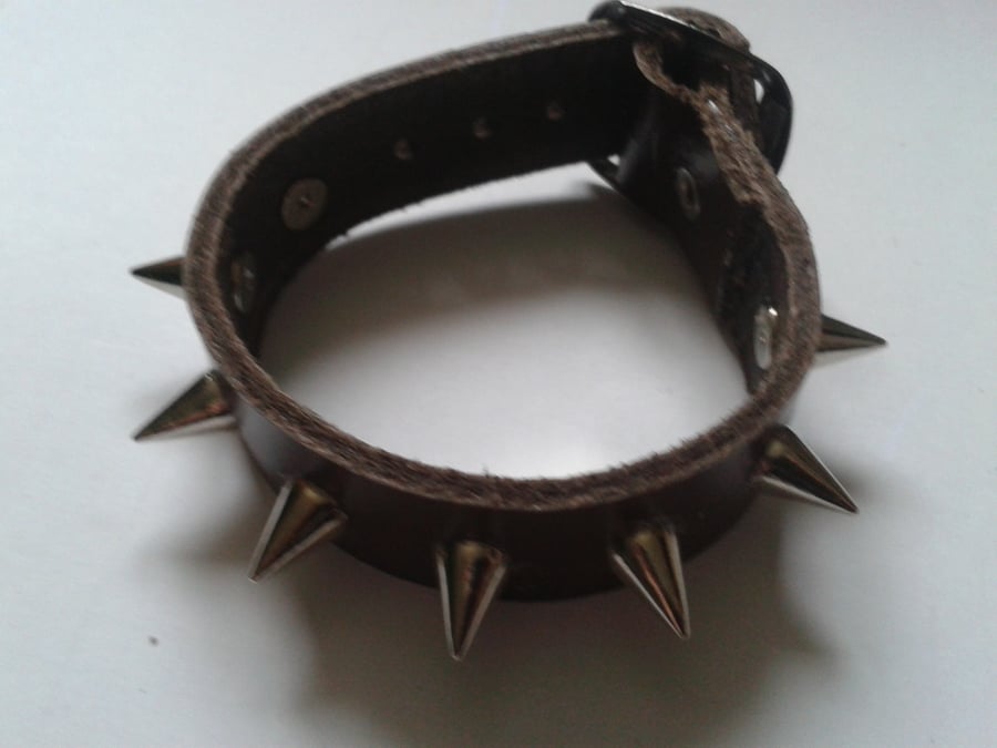brown leather studded wristband