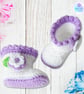 Crochet baby set, layette.  Lilac and white cardigan, hat and boots set 0-3 mths - Image 6