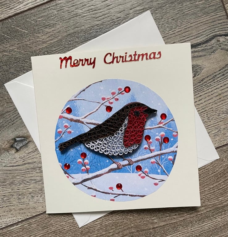 Stunning handmade quilled Robin Christmas card