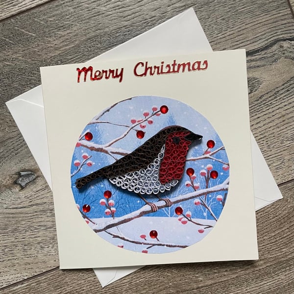 Stunning handmade quilled Robin Christmas card