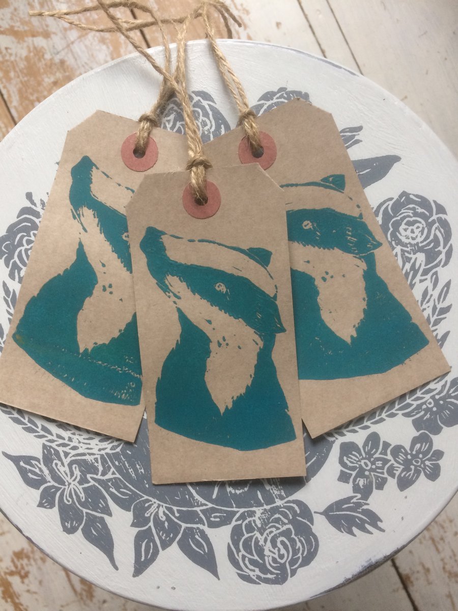 Hand Printed Badger Gift Tags 