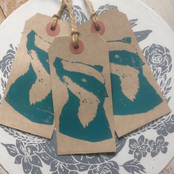 Hand Printed Badger Gift Tags 