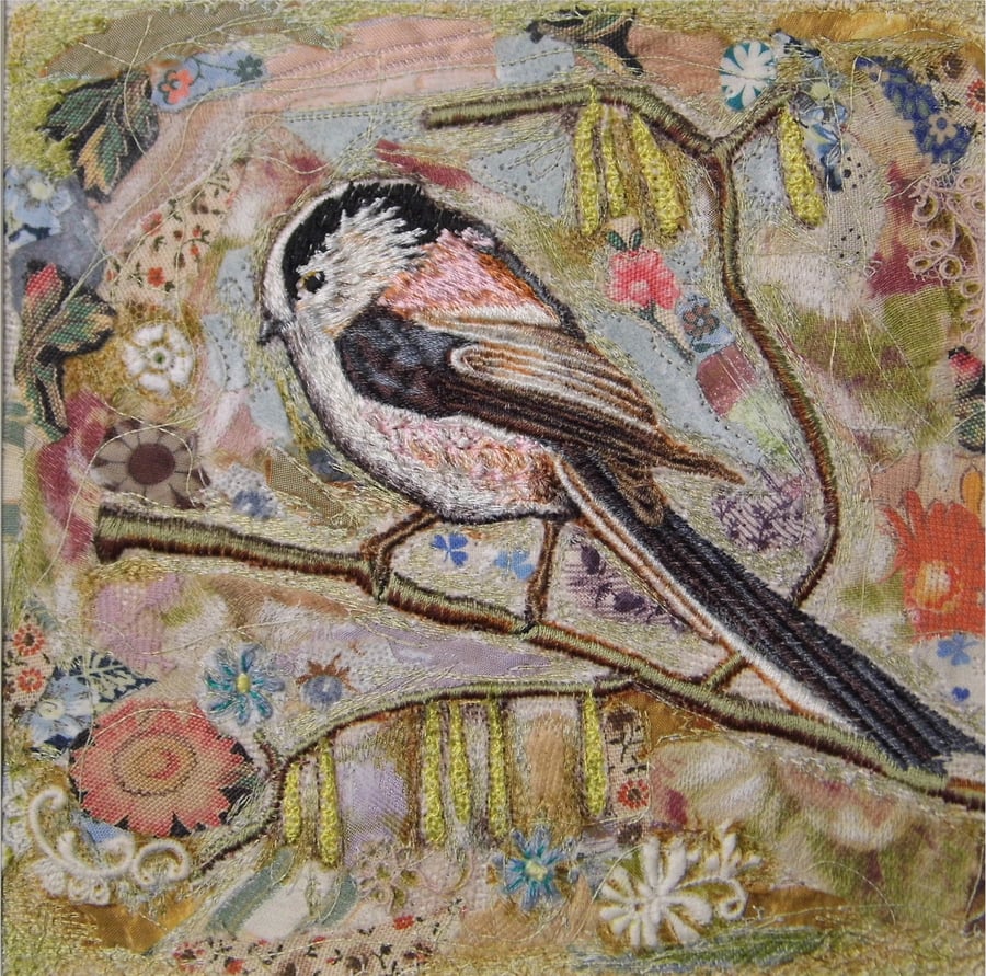 Long Tailed Tit - Original Embroidery Collage