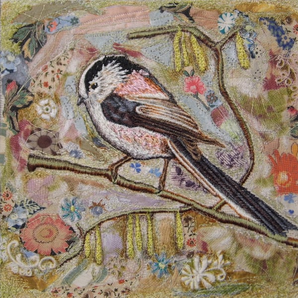 Long Tailed Tit - Original Embroidery Collage