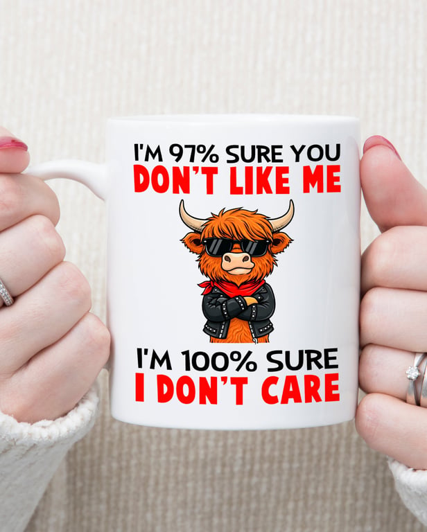 Funny Highland Cow Mug – I Don't Care Mug – Self Love Confidence Gift – Cheeky