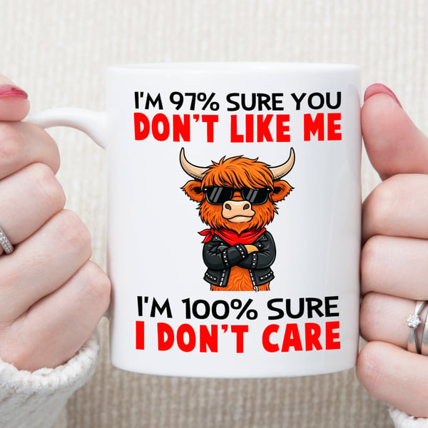 Funny Highland Cow Mug – I Don't Care Mug – Self Love Confidence Gift – Cheeky