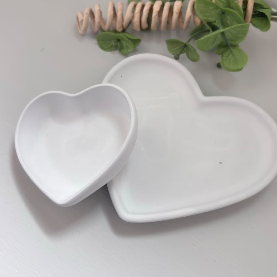 Light Grey Heart Trinket Dish Set of 2- Tea Light Holder 