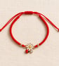 Red Macramé Bracelet with Daisy and Ladybird Charms – Adjustable