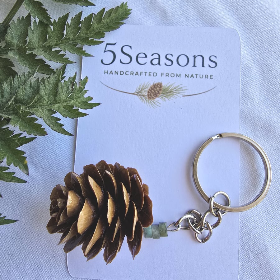 Pine Cone Keyring, Handmade Woodland Gift, Natural Keychain
