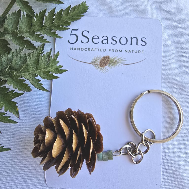 Pine Cone Keyring, Handmade Woodland Gift, Natural Keychain