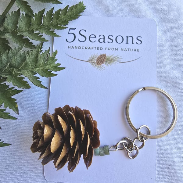 Pine Cone Keyring, Handmade Woodland Gift, Natural Keychain