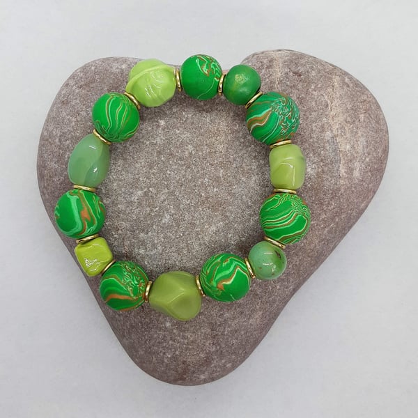 Bright green polymer clay bracelet