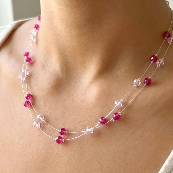 Floating Beaded Double Strand Necklaces