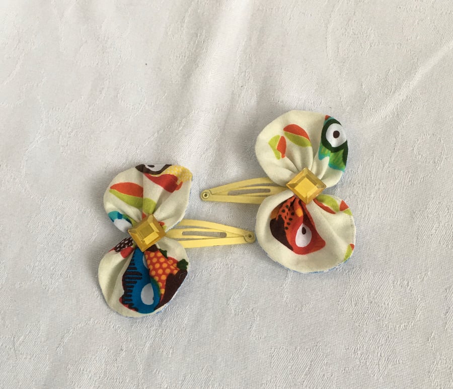 Owl Print Bow Hair Snap Clips, Bow Hair Clips, Hair Bows, Great Gift Idea.