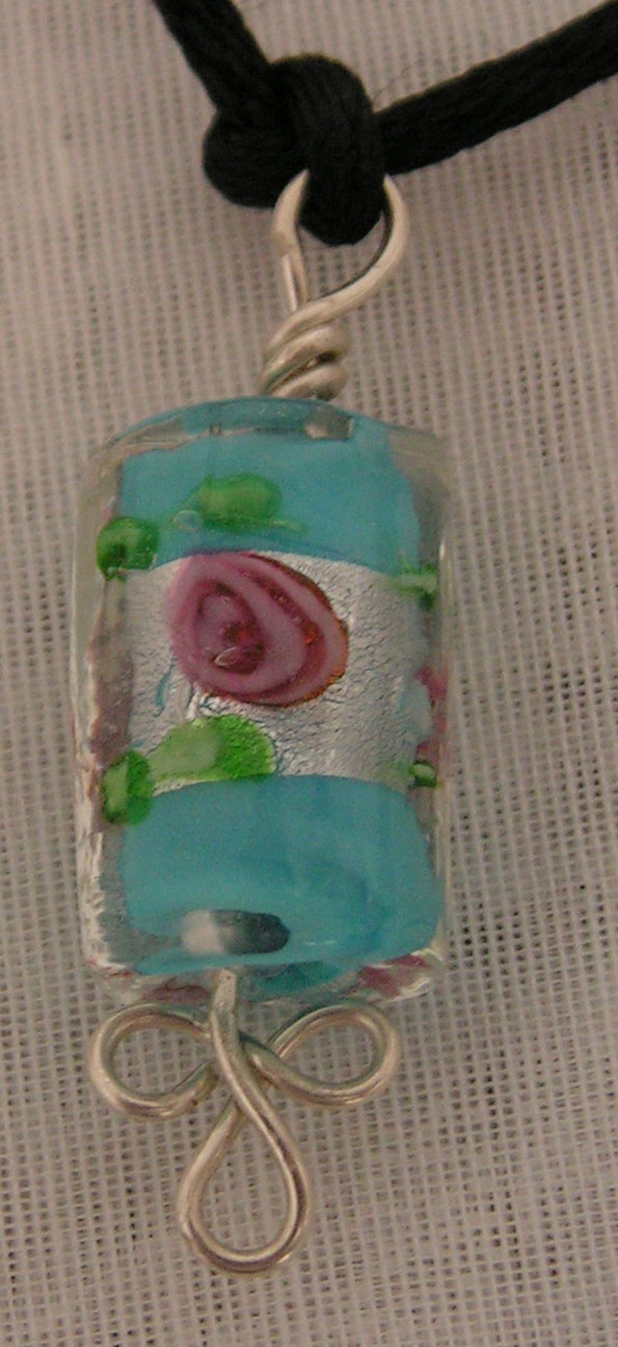 Fused glass floral focal bead pendant