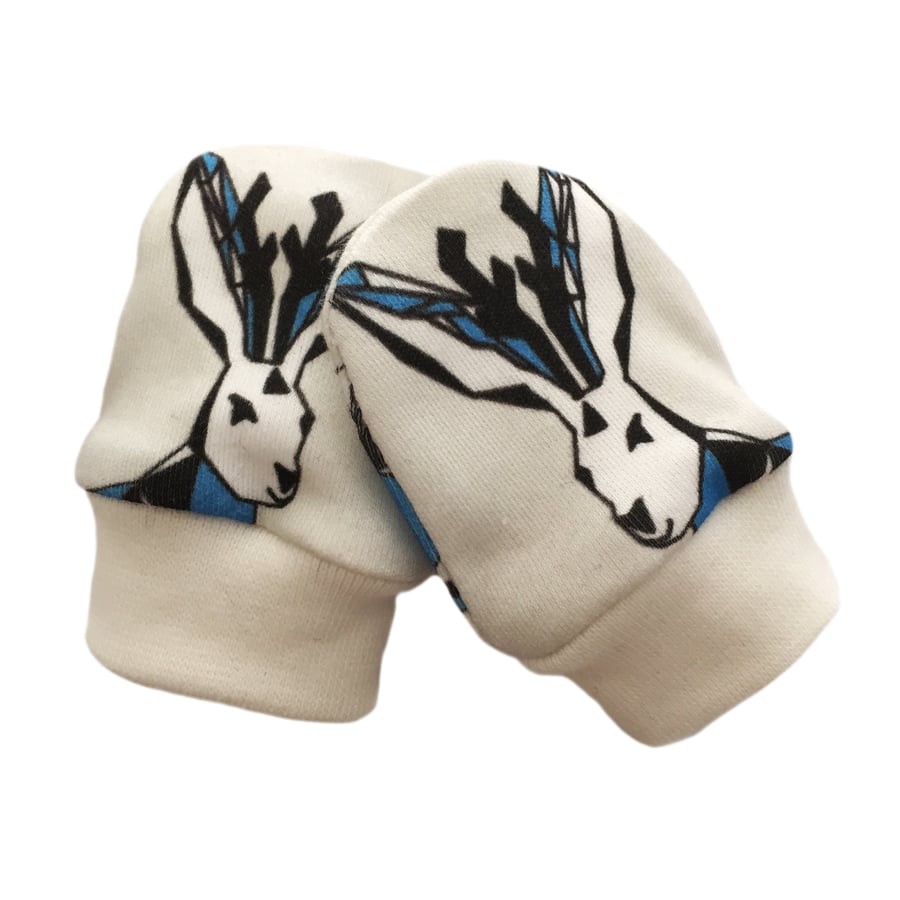 ORGANIC Baby SCRATCH MITTENS in GEOMETRIC JACKALOPES  A New Baby Gift Idea