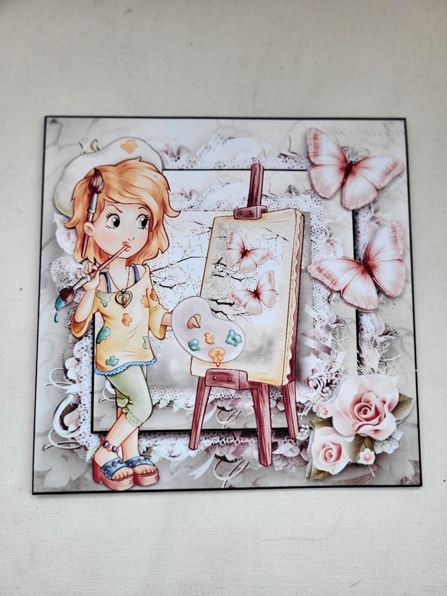 Handmade greeting card. Art themed greeting card.