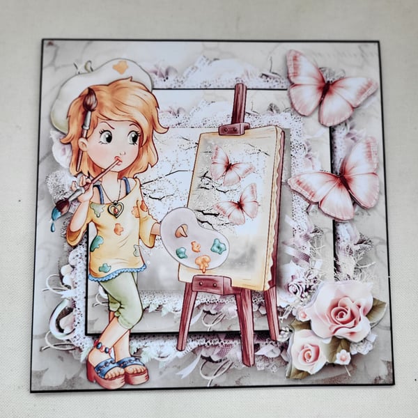 Handmade greeting card. Art themed greeting card.