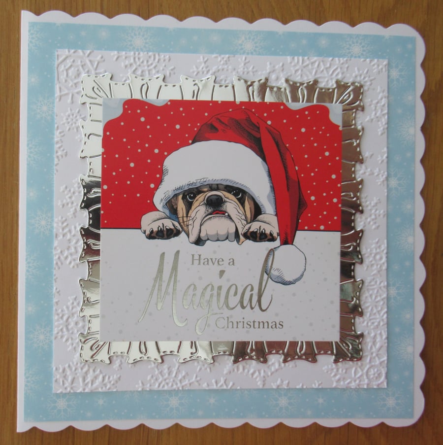7x7" Bulldog in a Santa Hat - Christmas Card