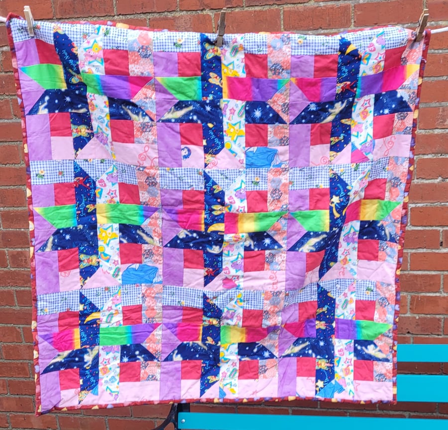 Homemade Scrappy girl,baby quilt.  Mainly girly or pink 100% cotton fabric.
